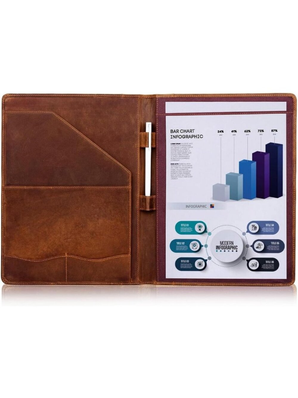 Stylish Leather Portfolio Organizer for A4 Documents, Notepad & Resume Binder